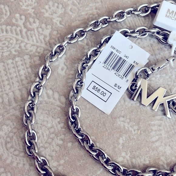 Brand New Michael Kors Silver Tone Metal Chain Belt Cinched Waist - Picture 12 of 14